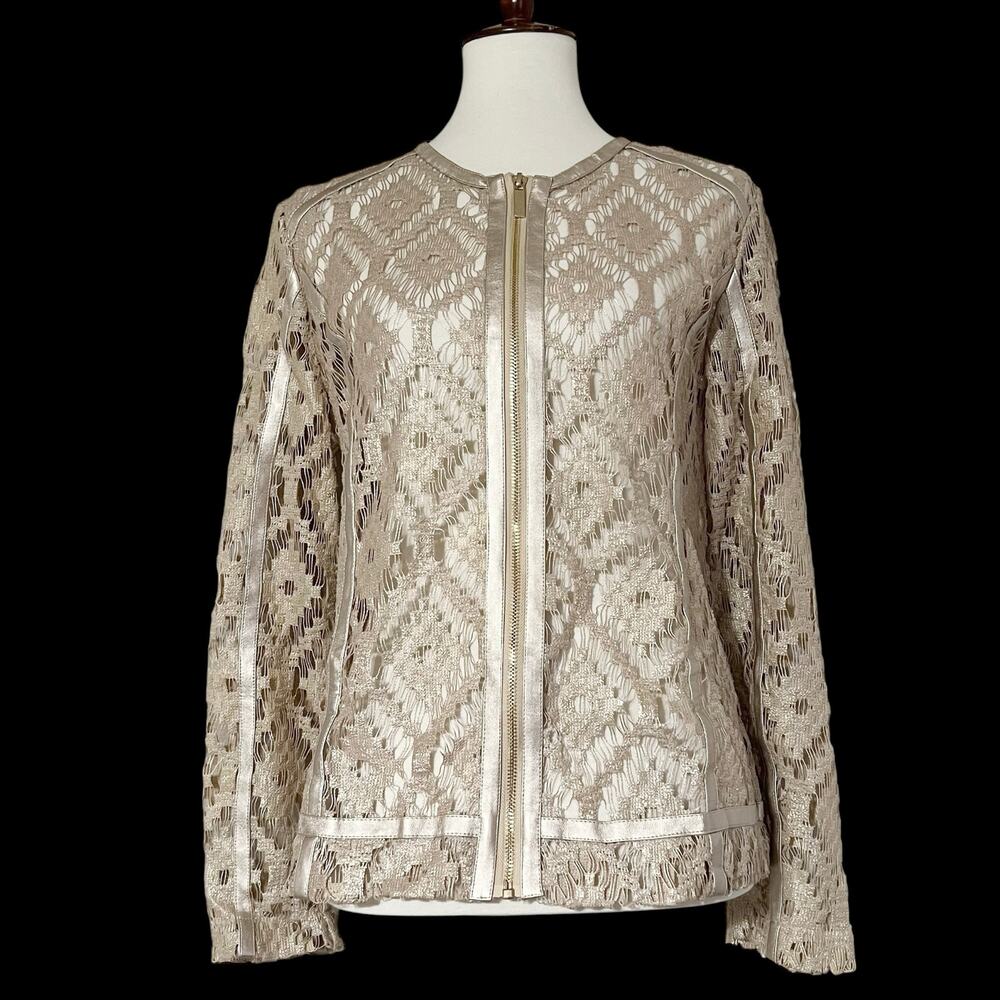 Bagatelle Women's Long Sleeve Crochet Full Zip Blazar Jackets Size M